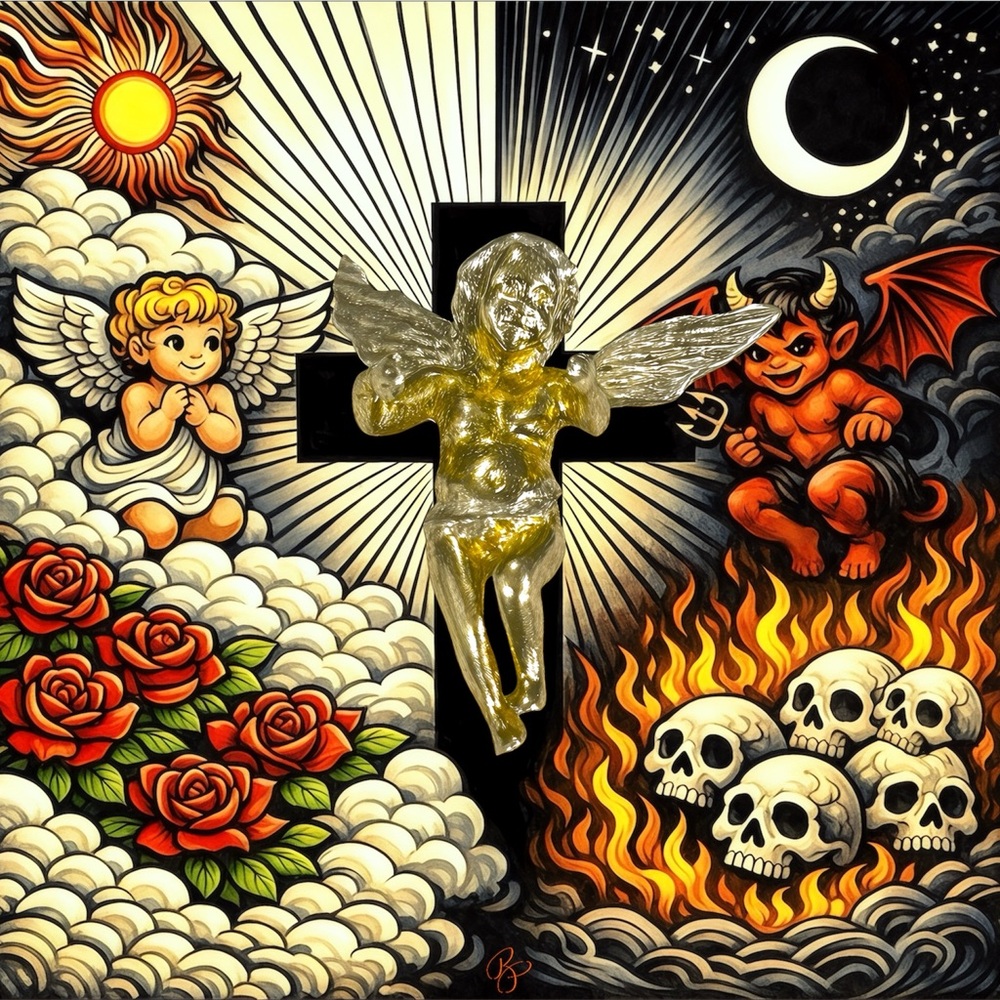 Vintage 80s Italian 925 Sterling Silver Vermeil Gold Plated Cherub Angel Pendant